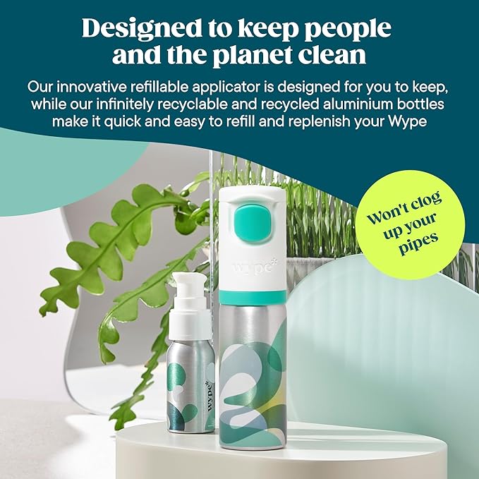 Wype | Starter Kit & Mini Bundle | Toilet Paper Gel | Flushable Wet Wipes Alternative | Vacation Essentials | 1 x Applicator, 1 x Refill (3.4 fl oz) + 1 x Mini (1 fl oz)