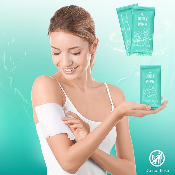 Timgle 200 Pcs Body Wipes Individually Wrapped Bath for Adults Face Hand Deodorant Body Wipes Pearl Pattern Wet Shower with Aloe Bathing Disposable Cleansing for Travel Gym Travel(Green Background)