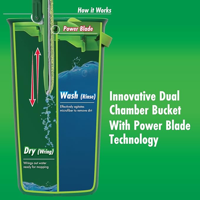 Libman Rinse 'n Wring Mop and Bucket System | Microfiber Floor Mop | Hardwood Floor Cleaner | Wet & Dry Mop | Clean & Dirty Water Chambers | Power Blades | 4 Total Microfiber Pads