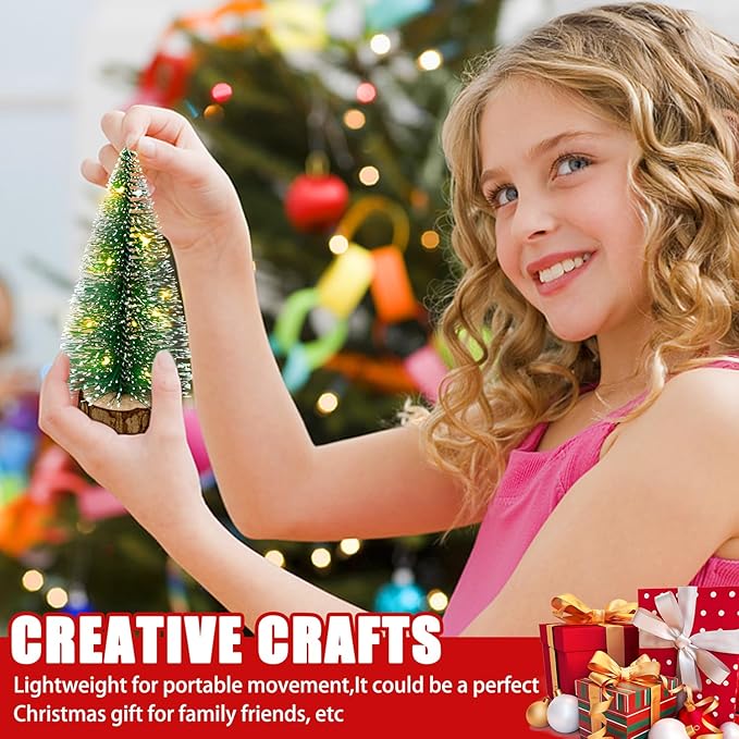 4pcs Mini Christmas Trees Christmas Decor, Artificial Christmas Mini Bottle Brush Trees Tabletop, Christmas Decoration Trees with 4 Size Xmas Holiday Decor (4pcs Green Tree with Lights)