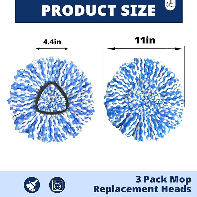 Spin Mop Replacement Head RinseClean 2-Tank System, 4 Pack Mop Head Replacement, Microfiber, Machine Washable, Easy to Replace and Deep Cleaning (NOT for 1-Tank System)