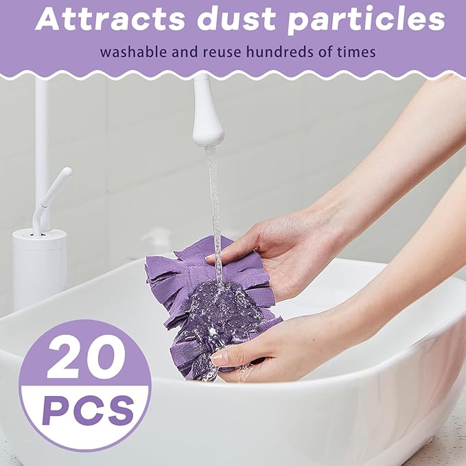 Zubebe 20 Pcs Heavy Duty Duster Refill Reusable Fleece Duster Refills Multi Surface Washable Cleaning Pads for Home, Blinds, Fans, Corners, Furniture (Vivid Color)