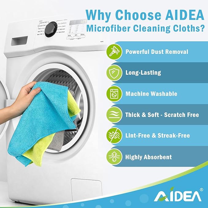 AIDEA Microfiber Cleaning Cloth-100PK, Soft Microfiber Towels for Cars, Absorbent Cleaning Rags, Lint-Free Streak-Free Wash Cloths for House, Kitchen, Window(12in.x12in)