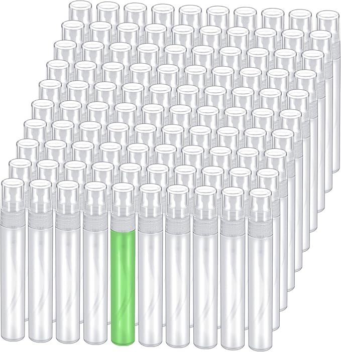 100 Pcs Mini Spray Bottle, 10ml Perfume Spray Bottles Plastic Refillable Mini Spray Bottles for Women, Travel Spray Bottle Fine Mist Atomizer for Perfume, Mini Perfume Refillable Bottle