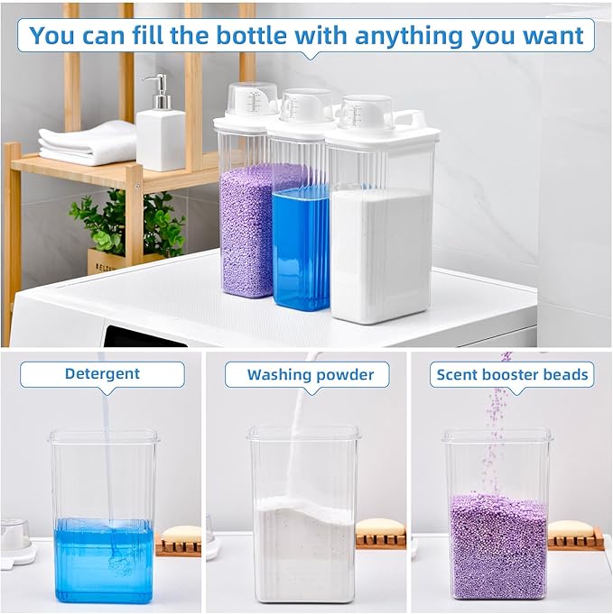 Laundry Detergent Dispenser for Laundry Room,94oz Fabric Softener Dispenser,Liquid Laundry Detergent Container,Laundry Detergent Organizer for Laundry Room Organization with 6 Labels,3 Pack