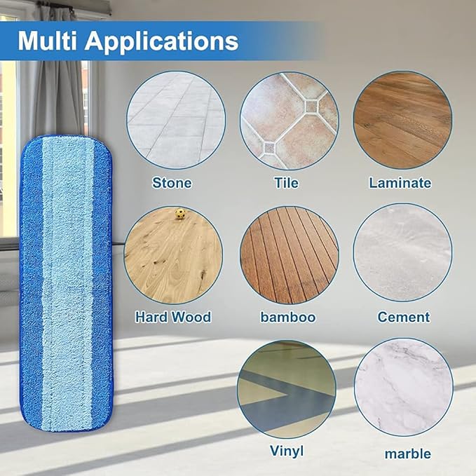 5 Packs Microfiber Mop Pads, Mop Pad Replacement for Bona Spray Mop, Washable & Reusable Mop Pads, Blue