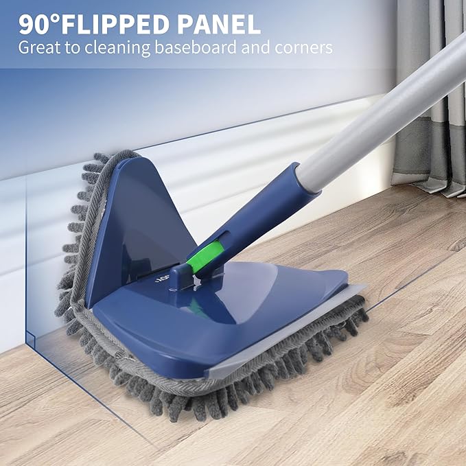 BOOMJOY Wall Cleaner Mop with 82 Inches Long Handle, Baseboard Cleaner Tool Duster with Squeegee, Ceiling Cleaning Tool with 6 Replacement Pads for Painted Walls, Window, Floor - Blue