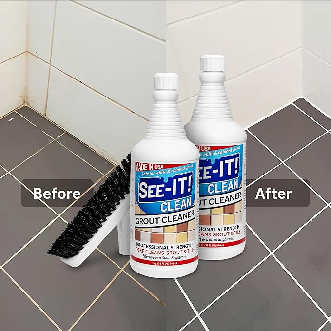 Grout Cleaner 2-Pack with Floor Brush, 32 Fl. Oz. Each, Surface Safe Deep Cleaning Grout & Tile Acid Free Solution & Grout Brush for Tile Floors, Clean