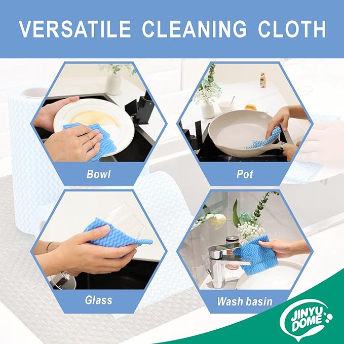 Handi Wipes Reusable Cloth Disposable Cleaning Cloth Kitchen Dish Cloth Dish Towels Dry Blue Washable Wipes Dish Towel Rolls, Soft Durable And Absorbent, 2 Rolls,Total Pack Of 200, Blue