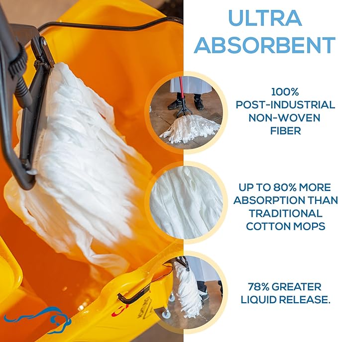 KLEEN HANDLER Disposable Industrial Mop Head Replacement, Non-Woven Cut End Floor Cleaning Wet Mop Head Refill (Pack of 3)