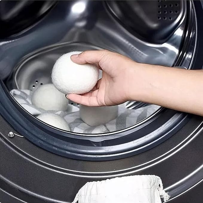 6pcs Wool Dryer Balls, Reusable Wool Laundry Balls Natural Fabric Softener Pet Hair Remover for Laundry for Speeding Up Dry Time