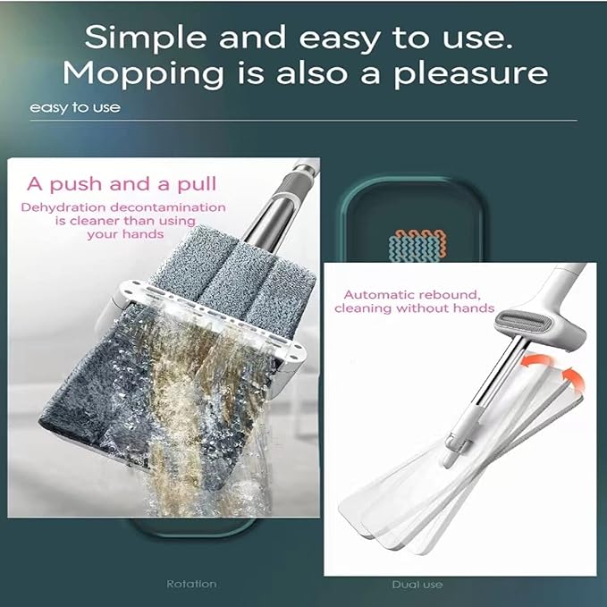 360 Hands-Free Self Wringing Floor Cleaning Mop, Flat Mop - Microfiber with 4 x Washable Pads, Hand Washing Free for Hardwood and Window, White