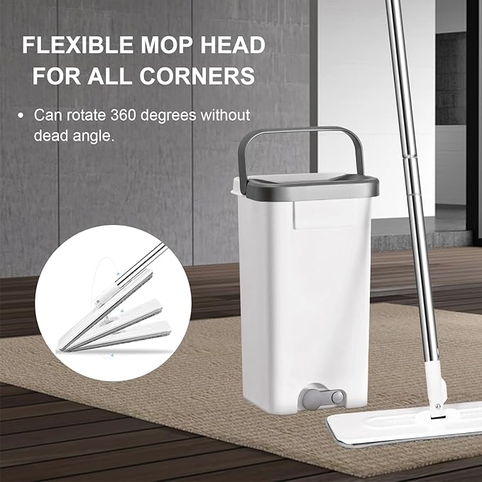 Mop and Bucket with Wringer Set, Hands Free Flat Floor Mop and Bucket,4 Washable Microfiber Pads Included, Wet and Dry Use, Home Floor Cleaning System for All Floor Types and Windows