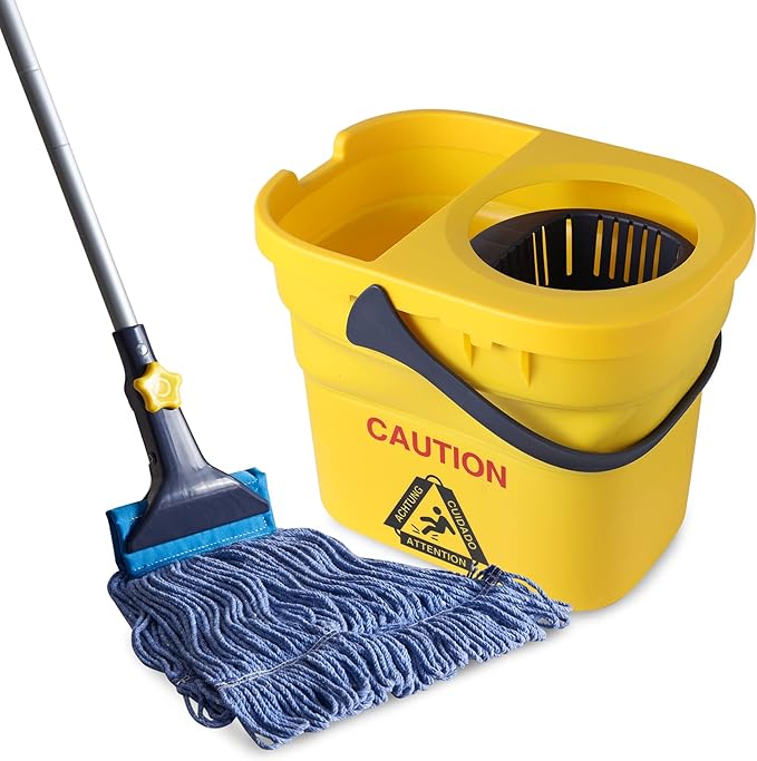 Yocada Looped-End String Wet Mop Heavy Duty Cotton Mop Commercial Industrial Grade Telescopic Iron Pole Jaw Clamp Floor Cleaning 55.1 inch