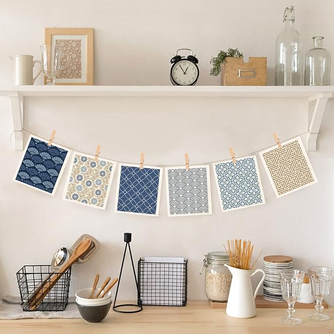 Morigins Wholesale Swedish Dish Cloths - 6 Pack Reusable Compostable Kitchen Cloth,Cellulose Sponge Dish Cloths Dish Towel Set (Japanese)