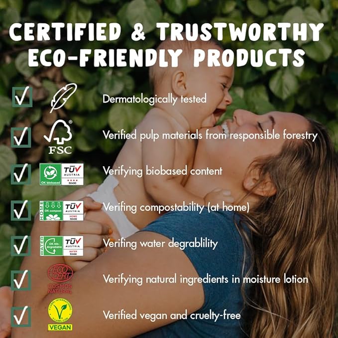 Eco by Naty Flushable Baby Wipes - Compostable and Plant-Based Wipes, Chemical-Free and Hypoallergenic Baby Wipes Safe for Baby Sensitive Skin, 56 Wipes Per Pack (12 Pk)