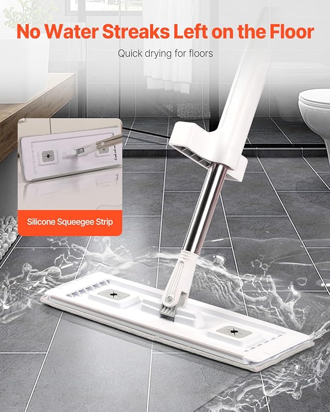 VEVOR Flat Mop, Self Wringing, Microfiber Floor Cleaner with 4 Reusable & Washable Pads for Dry & Wet Floor Cleaning, Microfiber Flat Mop with Stainless Steel Handle for Hardwood Laminate Tile Vinyl