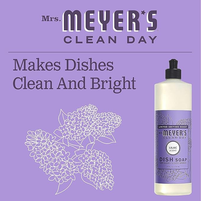 MRS. MEYER'S CLEAN DAY Liquid Dish Soap, Lilac Scent, 16 Ounce Bottle (Pack of 3)