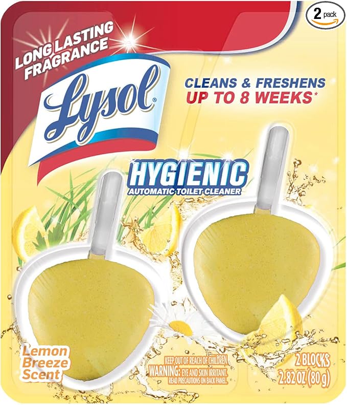 Lysol Automatic In-The-Bowl Toilet Cleaner, Cleans and Freshens Toilet Bowl, Lemon Breeze Scent (Pack of 2)