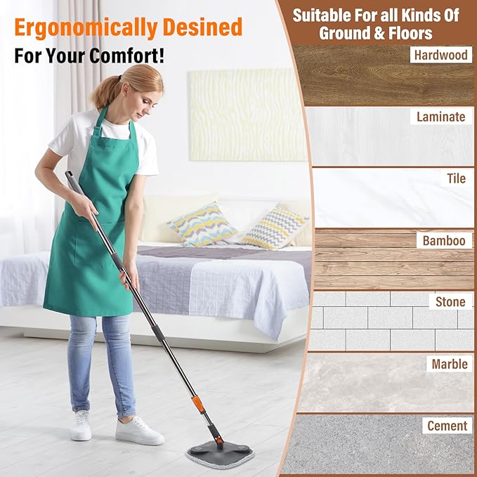 Spin Mop and Bucket Set with Self Separation Dirty and Clean Water System,Self Wringing 360° Rotating Square Clean Mop and Bucket with Wringer,Home Floor Tile Cleaning(3 Thick Mop Pads)(Black)
