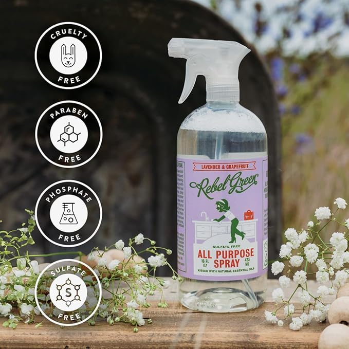 Rebel Green Natural All-Purpose Cleaning Spray - Essential Oil Multi-Surface Cleaner - Kid Safe, Pet Safe & Sustainable Cleaning Products