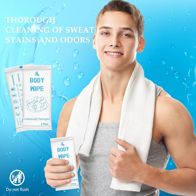 Timgle 200 Pcs Body Wipes Individually Wrapped Bath for Adults Face Hand Deodorant Body Wipes Pearl Pattern Wet Shower with Aloe Bathing Disposable Cleansing for Travel Gym Travel