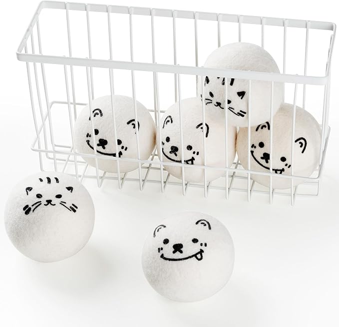 Delomo Wool Dryer Balls with Holder: Natural Fabric Softener Ball, 6-Pack Reusable Laundry Balls, Reduces Clothing Wrinkles and Static