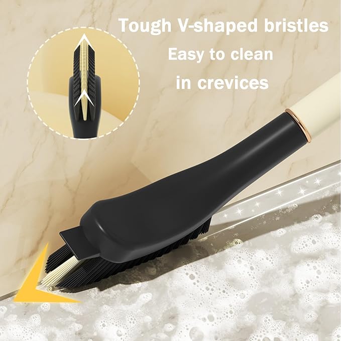 2Pcs Cleaning Brush Hard Bristle Crevice Hair Brush Cleaner Tool with Handle Grout Cleaner Brush Corner Cleaning Brush Grout Scrub Brush for Bathroon Kitchen Window Track Toilet