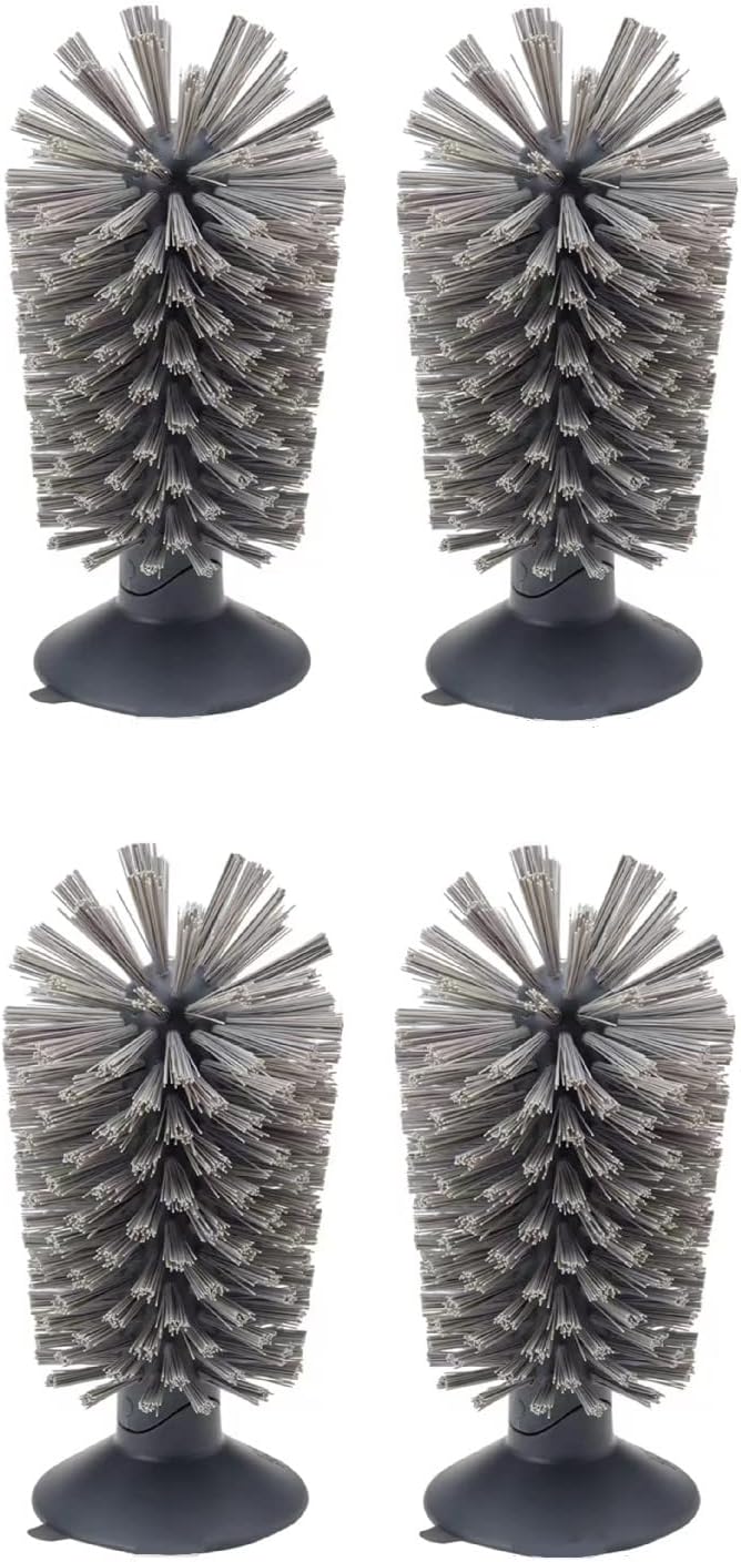 4PCS Glass Cleaning Brush with Suction Cup, Kitchen Bottle and Wine Cup Cleaner, Stable Washing for Cups, Mugs, Decanters and Jugs, Gray