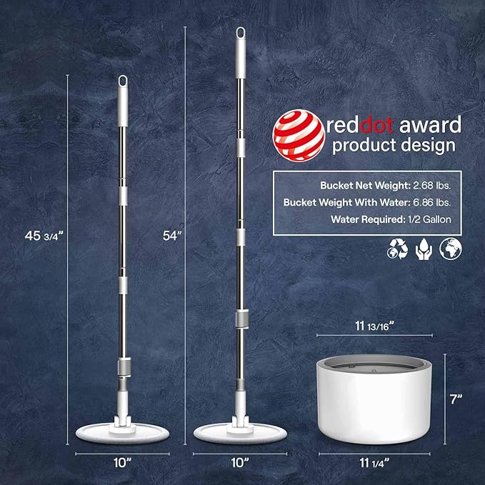 VENETIO Water Filtration Microfiber Spin Mop and Bucket Set – Self Wringing Wet Dry All-in-One Round Mop System with 2 Pads, Safe on All Floor Types Hardwood, Marble, Tile, Vinyl, Laminate, White/Grey