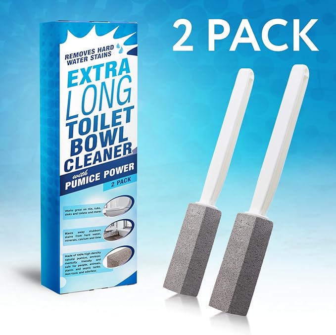 Impresa - 2 Pack Pumice Stone Toilet Bowl Cleaner with Extra Long Handle - Limescale Remover - Brush Wand for Bathroom - Also Cleans BBQ Grills, Tiles, Grout, and Swimming Pools