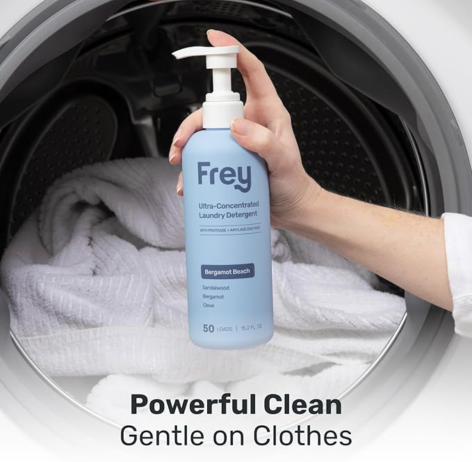 FREY Concentrated Natural Laundry Detergent - 50 Concentrated Loads of Long Lasting High Efficiency Liquid Laundry Detergent - Eco Friendly Blend of Great Smelling Biodegradable Natural Ingredients, Sandalwood/Bergamot/Clove, 2 Pack