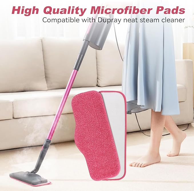 12 Pack Steam Mop Pads Compatible with Schenley Steam Mop Cleaner and Dupray Neat Steam Cleaner - Washable Reusable Wet & Dry Cleaning - Microfiber Mop Pad Refill for Multi-Surface Floor (Pink)