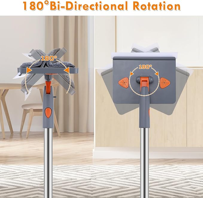 Baseboard Cleaner Tool with Handle, 80" Long Handle Mop with 6 Reusable Cleaning Pads, Duster Cleaning Tools for Baseboards/Ceiling/Floor, Microfiber Ceiling Wall Window Cleaner