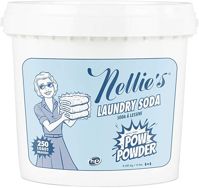 Nellie's Laundry Soda with POW Powder - 250 Loads - Environmentally Conscious Laundry Detergent with Stain-Fighting Active Enzymes - High-Efficiency, Gentle on Skin and Environment - (Made in Canada)