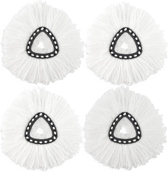 Turbo Mops Mop Refills - Pack of 4 Compatible with Ocedar Mop Refill Heads for Easy Wring Tank - Polyester Spin Mop Heads for Cleaning, White
