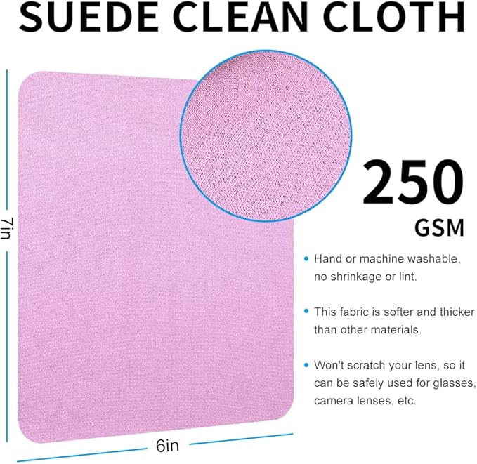 100 PCS Glasses Clean Cloth Suede, Lens Clean Cloth for Lenses, Glasses, Screens, Cameras, iPad, iPhone, Eyeglasses (6"x7", 100PCS/Pink)