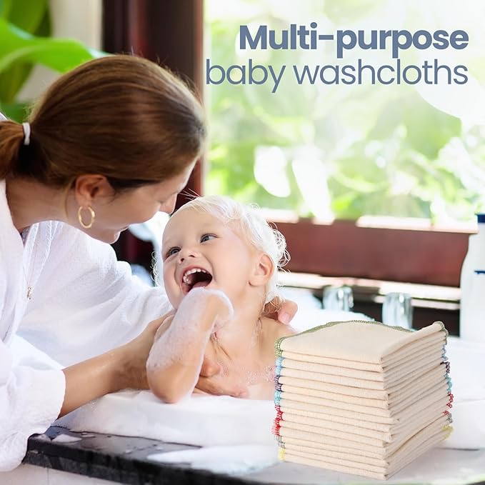 Mixweer 48 Pcs Flannel Cloth Baby Wipes Reusable Baby Diapers Wipes Washable Natural Unbleached Face Wipes Soft and Sturdy Cloth Wipes 8 Colors Outer Stitching 8 x 8 Inches