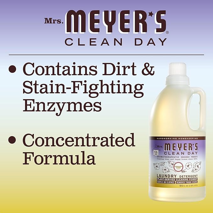 MRS. MEYER'S CLEAN DAY Liquid Laundry Detergent, Biodegradable Formula Infused with Essential Oils, Compassion Flower, 64 oz - Pack of 2 (128 Loads)