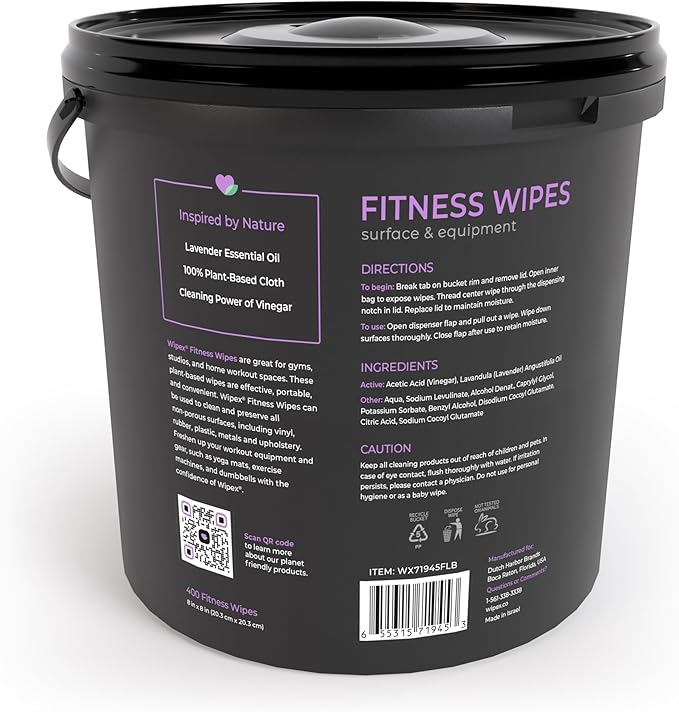 Wipex Gym Wipes for Equipment Bundle - Get 2 Buckets (1) Lemongrass & (1) Lavender Plant-Based Fitness Equipment Wipes, Clean Surfaces & Mats, Safe Gym Cleaner & Peloton Bike, 400 Count (Pack of 2)