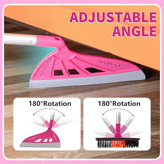 Magic Air Broom Household Silicone Broom for Floor Cleaning, Multifunctional Floor Squeegee with 60’’ Aluminum Adjustable Handle, Pet Hair for Glass, Fine Dust, Hair, Liquids (Pink)