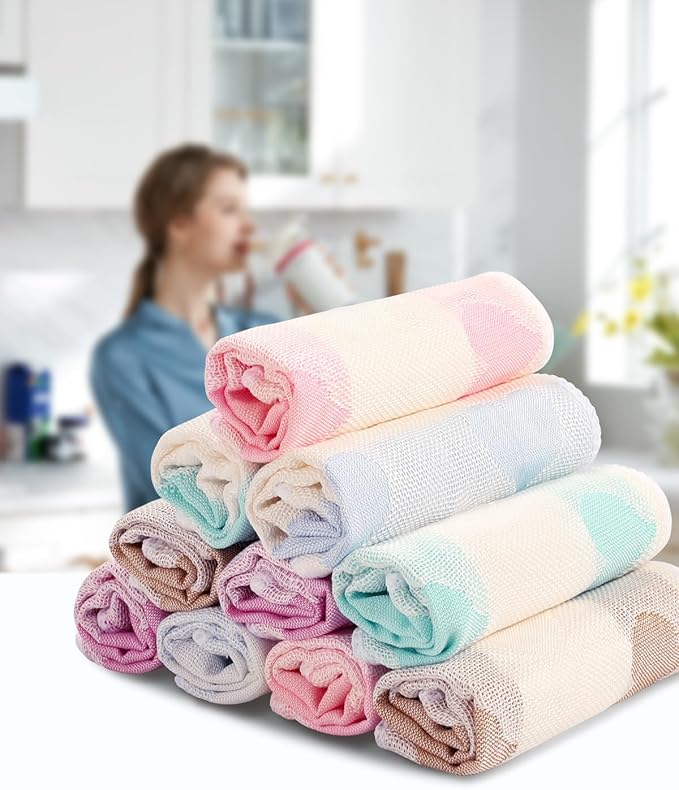 Bamboo Dish Cloths Towels Kitchen Cloths for Cleaning Dishcloths for Kitchen Washable Absorbent Machine Washable 12" x 12" 10PCS (30x30 cm, Solid Color) (Heart)