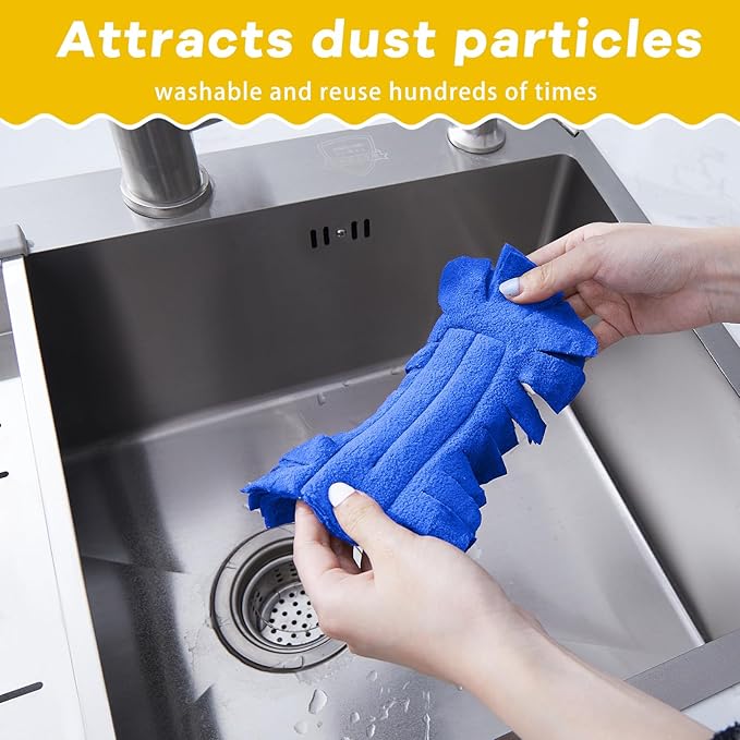 Zubebe 6 Pcs Heavy Duty Duster Refill Reusable Fleece Duster Refills Multi Surface Washable Cleaning Pads for Home, Blinds, Fans, Corners, Furniture (Blue,Yellow,Purple)