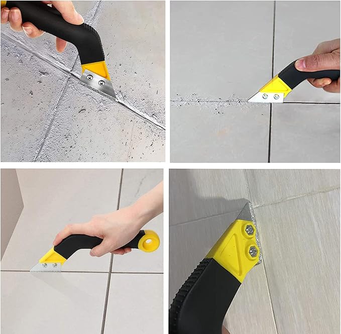 Grout Removal Caulking Tool Set, Sturdy Angled Grout Scraping Rake Tool, Grout Saw Knife, 4Pcs Silicone Sealant Tool for Tile Cleaning