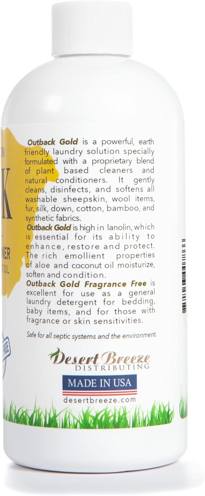 Outback Gold Wool Wash, 16 Oz, HE Compatible, Plant Based, Unscented, Fragrance Free, Neutral pH Laundry Detergent for Wool, Cashmere, Silk, Sheepskin, Baby Items, Mild and Enzyme Free, Made in USA