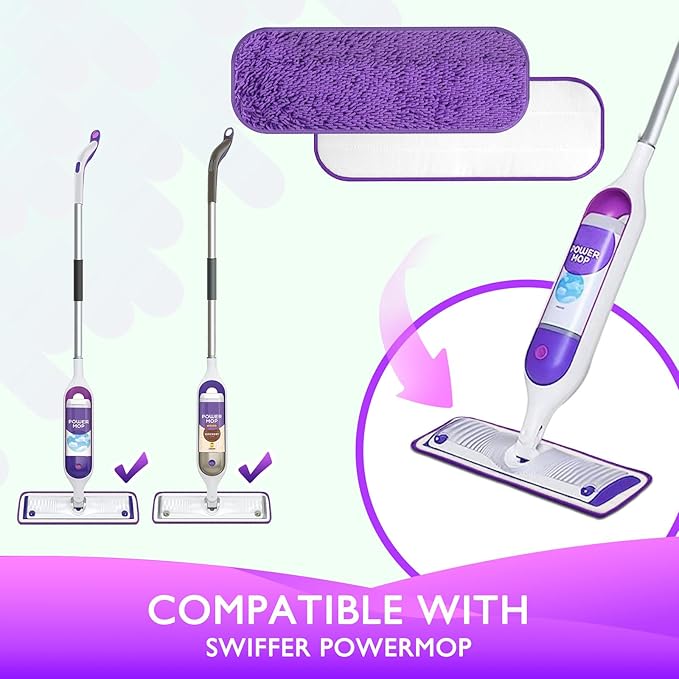Reusable Power Mop Refill Pads for Swiffer Power Mop Starter Kit - Swifter Powermop Pads Refills - Multi-Surface & Wood Mopping Pad Refil for Floor Cleaning - Washable Microfiber Pad, 2 Pack
