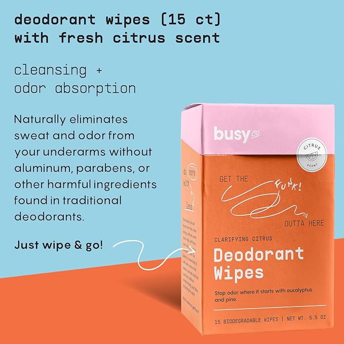 Refresh Line Deodorant Wipes - 15ct Deodorant for Women with Zinc, Probiotics & Prebiotics - Individually Wrapped - Sweat Wipes to Naturally Cleanse Skin & Remove Sweat & Odor