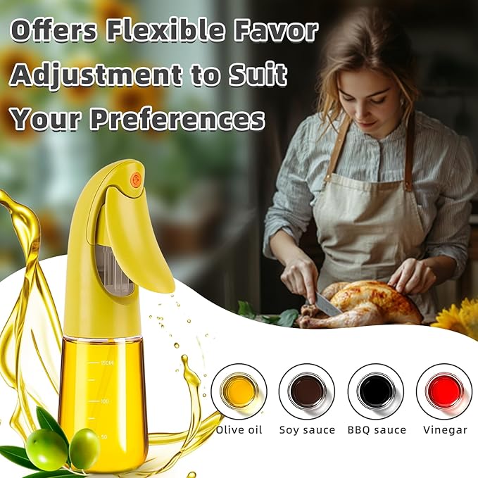 Oil Sprayer for Cooking, Atomization Olive Oil Dispenser Bottle for Cooking,Glass Olive Oil Sprayer, Patented Product,Continuous Spray with Portion Control, for Kitchen, Air Fryer, Salad, BBQ (Yellow)