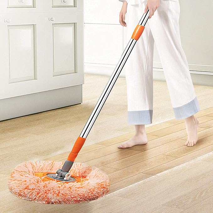 Dust Mop, Wall Cleaner Mop, with Height Adjustable Handle and 1 Washable Mops Pad, Wet & Dry Floor Cleaning Mop for Hardwood, Tiles, Laminate - Dust Broom (Orange)