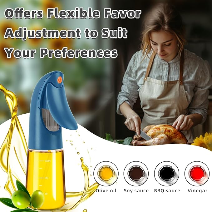 Oil Sprayer for Cooking, Atomization Olive Oil Dispenser Bottle for Cooking,Glass Olive Oil Sprayer, Patented Product,Continuous Spray with Portion Control, for Kitchen, Air Fryer, Salad, BBQ (Blue)